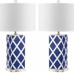 Flash Sale 🧨 Safavieh Garden Lattice Table Lamps, Navy, 27"H, Set Of 2 💯