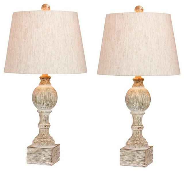 Cheapest ๐ฏ Fangio Lighting 26.5" Distressed Column Resin Table Lamp, Set Of 2, Cottage Antique White โญ