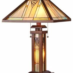 Buy ✔️ CHLOE Lighting, Inc. Chloe Lighting Zella Mission 3 Light Double Lit Wooden Table Lamp 🎁