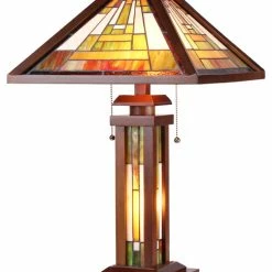 Best Sale 🔔 CHLOE Lighting, Inc. Chloe Lighting Gawain Mission 3 Light Double Lit Wooden Table Lamp ✔️