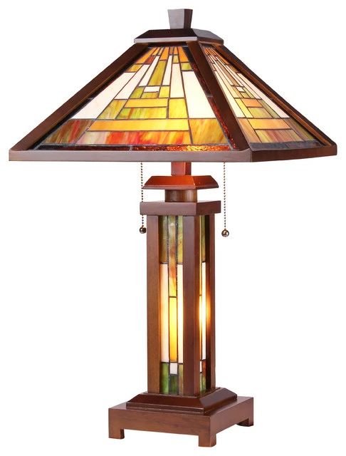 Best Sale 🔔 CHLOE Lighting, Inc. Chloe Lighting Gawain Mission 3 Light Double Lit Wooden Table Lamp ✔️