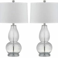 Budget 🎁 Safavieh Mercurio Double Gourd Lamps, Set Of 2, Clear Crackle, White Shade 😍