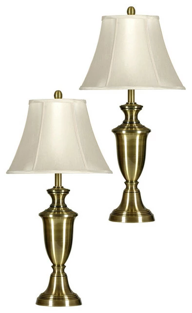 Best deal โ StyleCraft Home Collection Pair Of Steel Table Lamps In Antique Brass Finish With Round Bell Silk Shades ๐