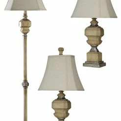 Budget 😍 StyleCraft Home Collection Set Of 3 Lamps 1 Floor 2 Table In Antique Caramel With Natural Line Shades 🧨