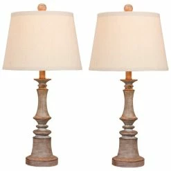 Budget 🎁 Fangio Lighting 26.5" Candlestick Resin Table Lamp, Set Of 2, Cottage Weathered Gray 🧨