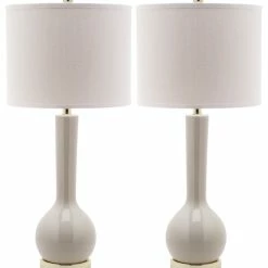 Outlet ⭐ Safavieh Mae Long Neck Ceramic Table Lamps, Set Of 2, Light Gray 😉