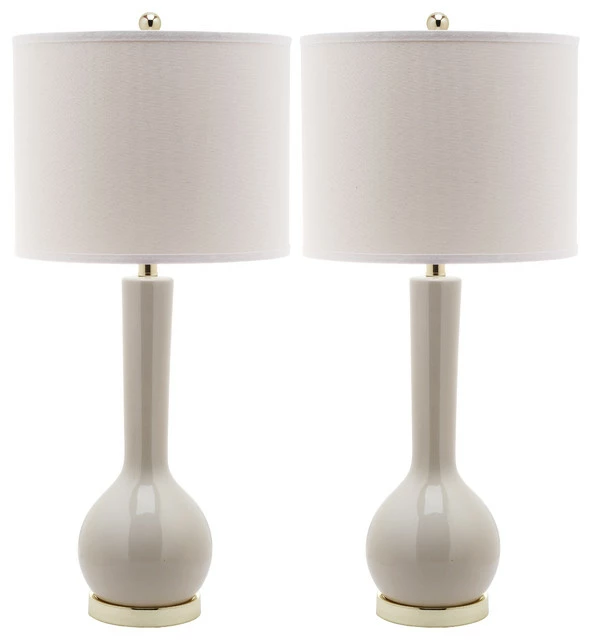 Outlet โญ Safavieh Mae Long Neck Ceramic Table Lamps, Set Of 2, Light Gray ๐