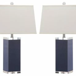 Best Pirce 💯 Safavieh Deco Leather Table Lamps, Set Of 2, Navy 🔔