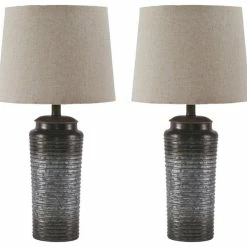 Best Sale 😀 Ashley Furniture Industries Ashley Furniture Norbert Metal Table Lamp In Gray (Set Of 2) 🔥