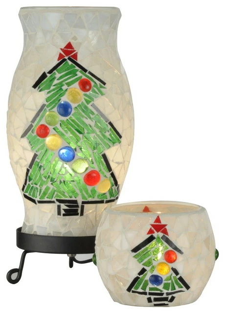 Coupon โ Dale Tiffany Handmade Mosaic ๐ Christmas Tree Lamp And Candle Holder โญ
